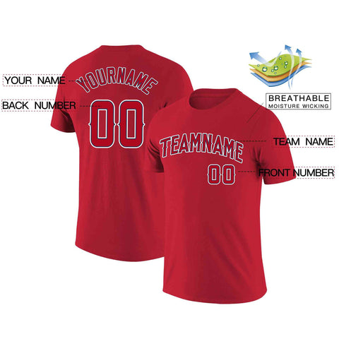 Custom Red Red-Navy Classic Style Crew neck T-Shirts Full Sublimated
