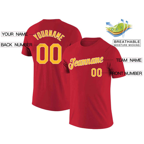 Custom Red Yellow-White Classic Style Crew neck T-Shirts Full Sublimated