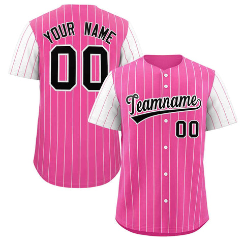 Custom Pink Black-White Stripe Fashion Raglan Sleeves Authentic Baseball Jersey