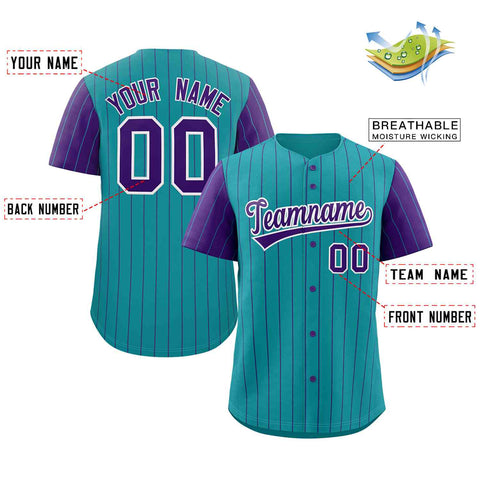 Custom Aqua Purple-White Stripe Fashion Raglan Sleeves Authentic Baseball Jersey