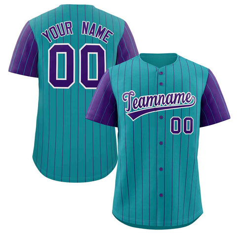 Custom Aqua Purple-White Stripe Fashion Raglan Sleeves Authentic Baseball Jersey