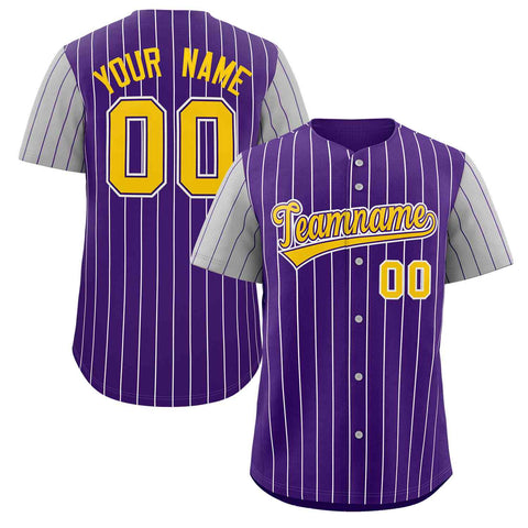 Custom Purple Gold-White Stripe Fashion Raglan Sleeves Authentic Baseball Jersey