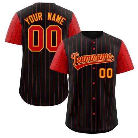 Custom Black Red-Yellow Stripe Fashion Raglan Sleeves Authentic Baseball Jersey