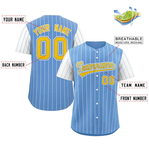 Custom Light Blue Gold-White Stripe Fashion Raglan Sleeves Authentic Baseball Jersey