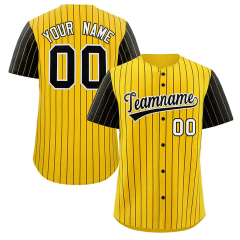Custom Gold Black-White Stripe Fashion Raglan Sleeves Authentic Baseball Jersey