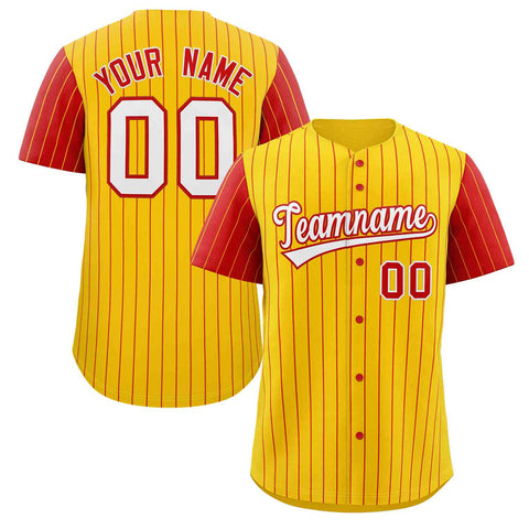 Custom Gold White-Red Stripe Fashion Raglan Sleeves Authentic Baseball Jersey