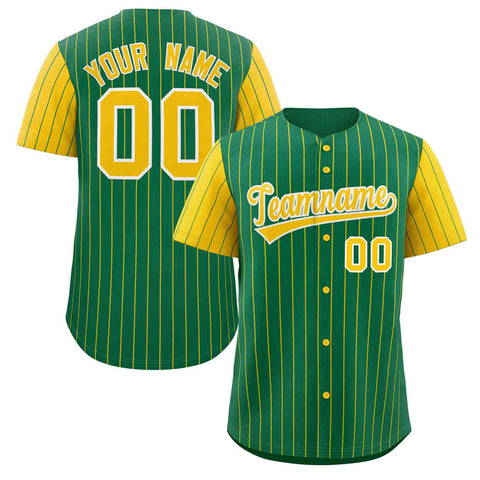Custom Kelly Green Gold-White Stripe Fashion Raglan Sleeves Authentic Baseball Jersey