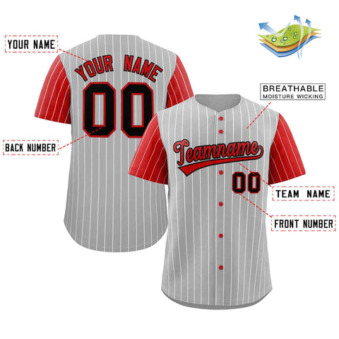 Custom Gray Red-Black Stripe Fashion Raglan Sleeves Authentic Baseball Jersey