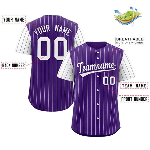 Custom Purple White Stripe Fashion Raglan Sleeves Authentic Baseball Jersey