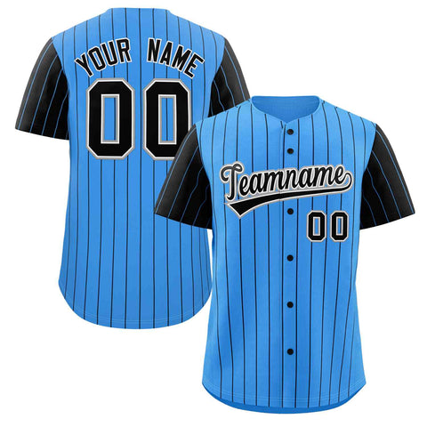 Custom Powder Blue Black-White Stripe Fashion Raglan Sleeves Authentic Baseball Jersey