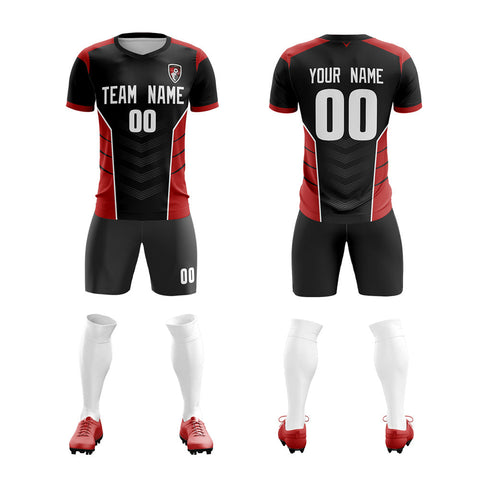 Custom Black Red Soft Training Uniform Soccer Sets Jersey