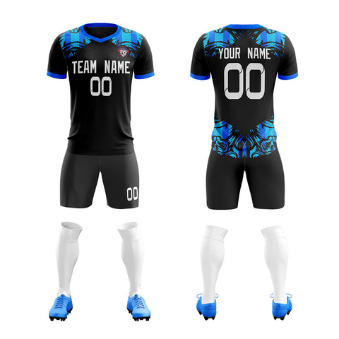 Custom Black Blue Soft Training Uniform Soccer Sets Jersey