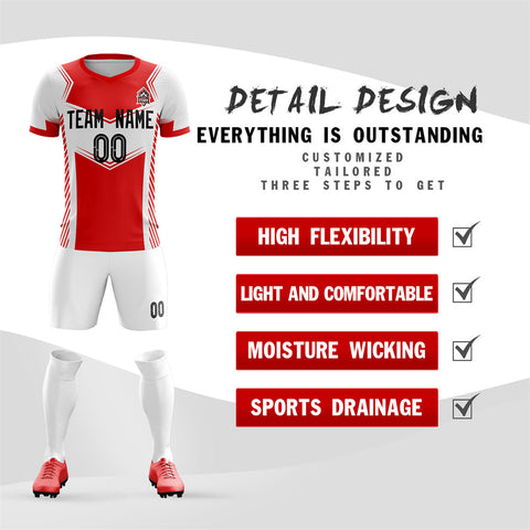 Custom White Red Soft Training Uniform Soccer Sets Jersey