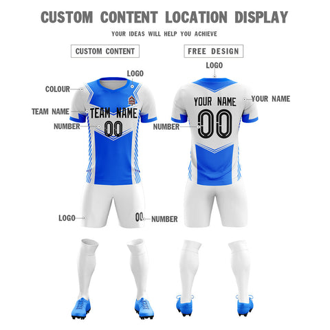 Custom White Blue Soft Training Uniform Soccer Sets Jersey