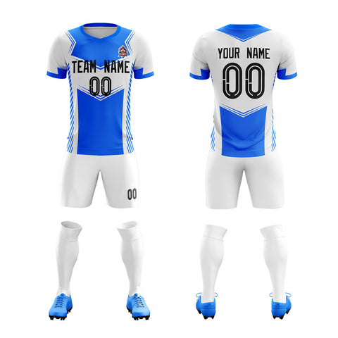 Custom White Blue Soft Training Uniform Soccer Sets Jersey