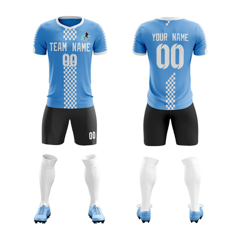 Custom Blue Whie Soft Training Uniform Soccer Sets Jersey