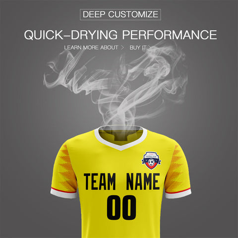 Custom Yellow Black V-Neck Soft Training Uniform Soccer Sets Jersey