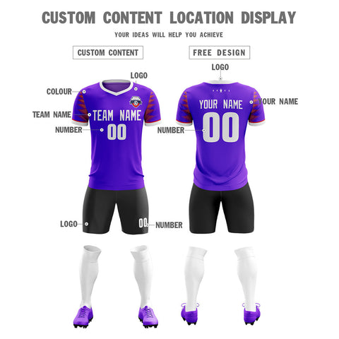 Custom Purple Black V-Neck Soft Training Uniform Soccer Sets Jersey