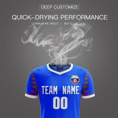 Custom Blue Black V-Neck Soft Training Uniform Soccer Sets Jersey