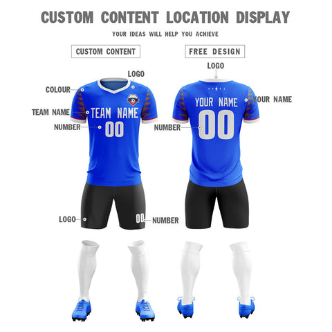 Custom Blue Black V-Neck Soft Training Uniform Soccer Sets Jersey
