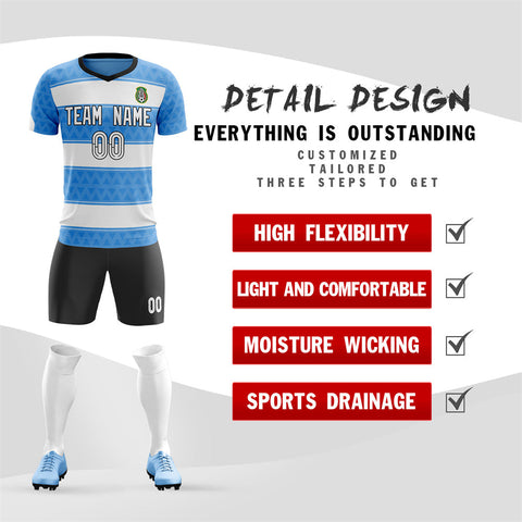 Custom Blue White Soft Training Uniform Soccer Sets Jersey