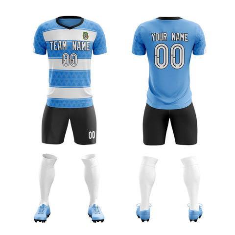 Custom Blue White Soft Training Uniform Soccer Sets Jersey