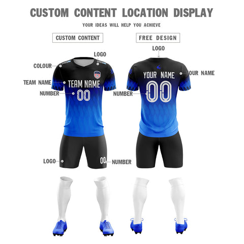 Custom Blue Black Quick Dry Training Uniform Soccer Sets Jersey
