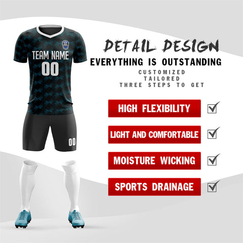Custom Black Light Blue-White Quick Dry Training Uniform Soccer Sets Jersey