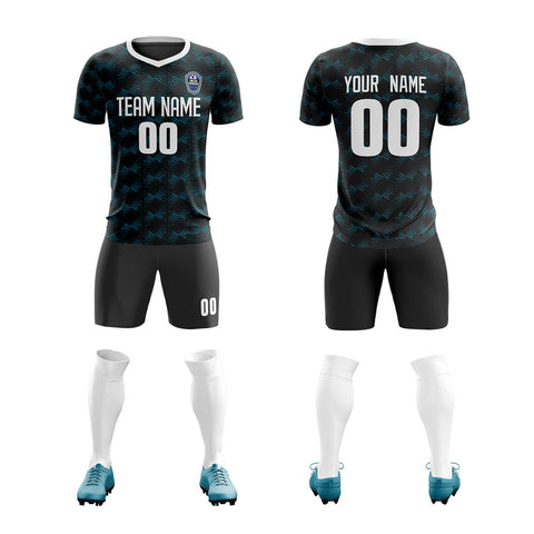 Custom Black Light Blue-White Quick Dry Training Uniform Soccer Sets Jersey