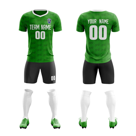 Custom Green Black White Quick Dry Training Uniform Soccer Sets Jersey