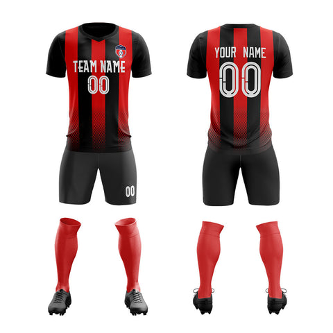 Custom Black Red Stripe Training Uniform Soccer Sets Jersey