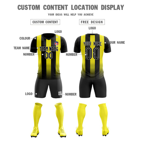 Custom Black Yellow Stripe Training Uniform Soccer Sets Jersey