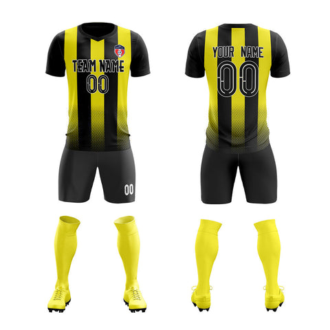 Custom Black Yellow Stripe Training Uniform Soccer Sets Jersey