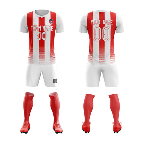 Custom White Red Training Uniform Soccer Sets Jersey