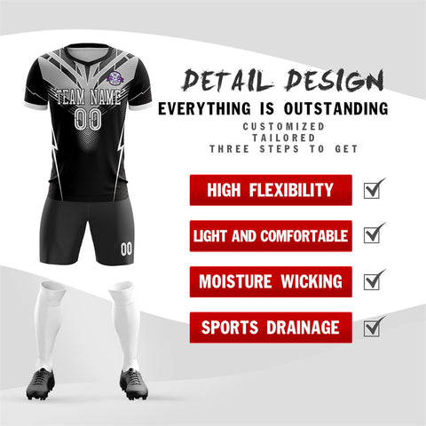 Custom Black Gray Training Uniform Soccer Sets Jersey