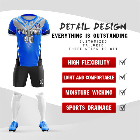 Custom Blue Gray-Black Training Uniform Soccer Sets Jersey