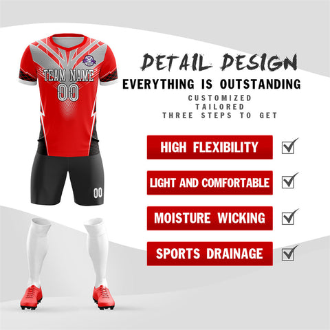 Custom Red Gray-Black Training Uniform Soccer Sets Jersey