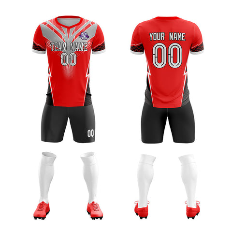 Custom Red Gray-Black Training Uniform Soccer Sets Jersey