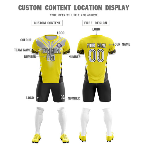 Custom Yellow Gray-Black Training Uniform Soccer Sets Jersey