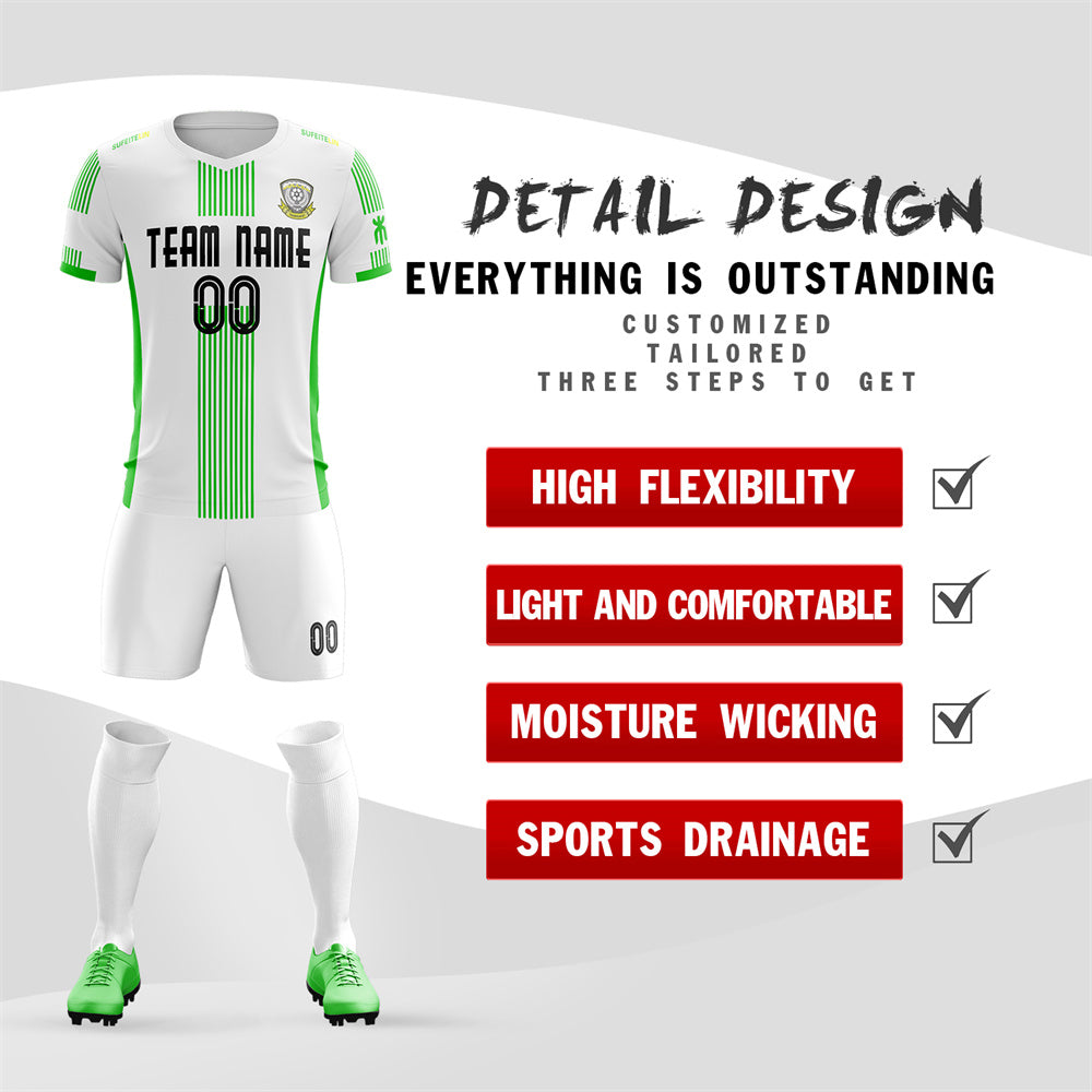 Custom White Green Training Uniform Soccer Sets Jersey