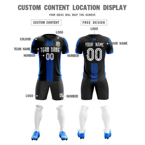 Custom Black Blue Training Uniform Soccer Sets Jersey