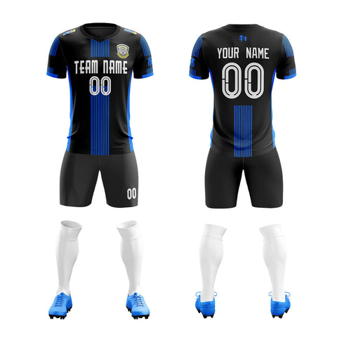 Custom Black Blue Training Uniform Soccer Sets Jersey