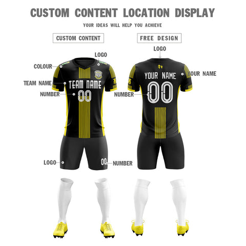 Custom Black Yellow White Training Uniform Soccer Sets Jersey