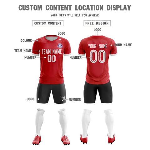 Custom Red Black Training Uniform For Men Soccer Sets Jersey