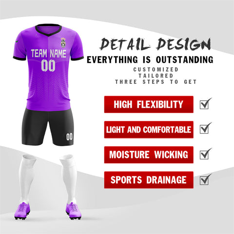 Custom Purple White Black Training Uniform For Men Soccer Sets Jersey