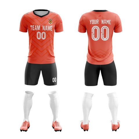 Custom Orange Black Training Uniform For Men Soccer Sets Jersey