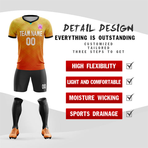 Custom Orange Yellow Soft Soccer Sets Jersey