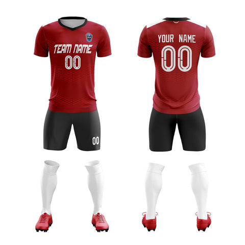 Custom Red Black-White Men Soccer Sets Jersey