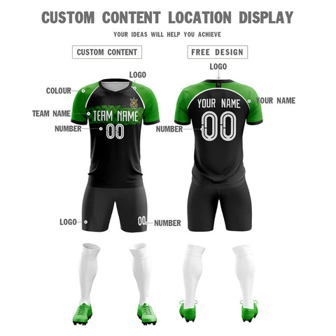 Custom Black Green Training Uniform Men Soccer Sets Jersey