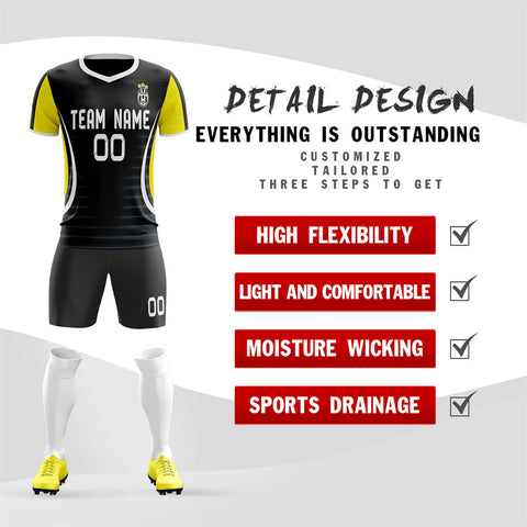 Custom Black Yellow Training Uniform Men Soccer Sets Jersey
